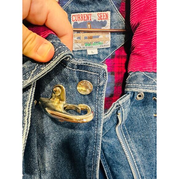 Vintage CURRENT SEEN Women’s Blue Denim Zip Chore Jean Barn Jacket Shacket sz L - Picture 11 of 13